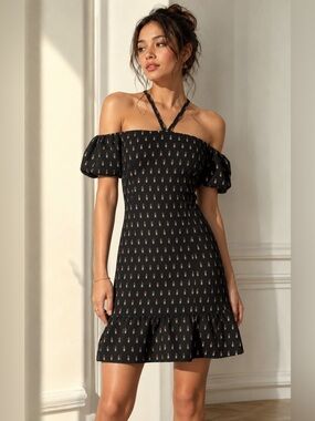 Shoshanna Leonard Lipstick-Print Halter Dress